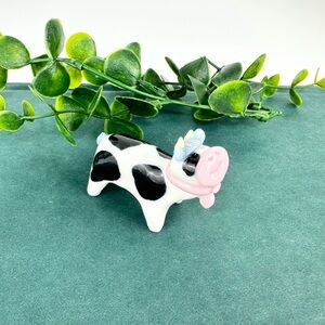 Vintage Mini Black And White Cow Figurine